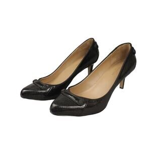 ANN TAYLOR Womens 7M‎ Slip On Black High Heels Round Toe Faux Snake Skin Pattern